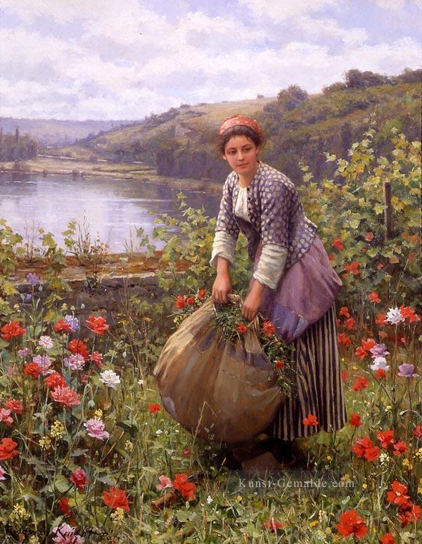 Der Grasschneider Landfrau Daniel Ridgway Knight impressionistische Blumen Ölgemälde